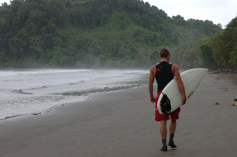 Walking down the beach of the Panama Surf Camp